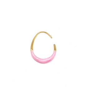 Detailed macro of 18K gold plated U-shaped earring with pink marble enamel inlay