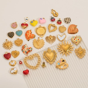 Heart Sun Bee Ladybug Evil Eye Charms Stainless Steel Gold Plated Enamel DIY Pendants For Jewelry Making Accessories