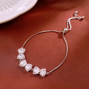Bowknot Heart Bracelet Copper Inlaid Zircon Sparkling Adjustable Sliding Buckle Elegant Fashion Jewelry For Women