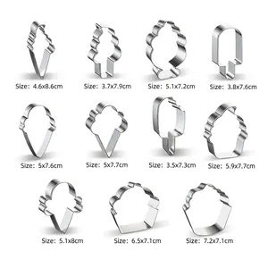 Size chart for 11pcs stainless steel ice cream and cupcake cookie cutters set
