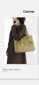 Detail of minimalist mustard yellow canvas tote bag with textured pleated front design