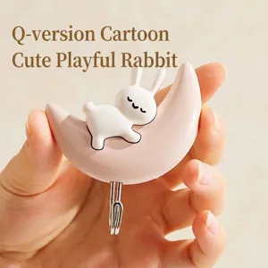 Simpatico gancio da parete con coniglio e luna rosa per chiavi e decorazioni per dormitorio