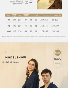 Size guide table for unisex waffle knit bathrobe with detailed height and weight measurements