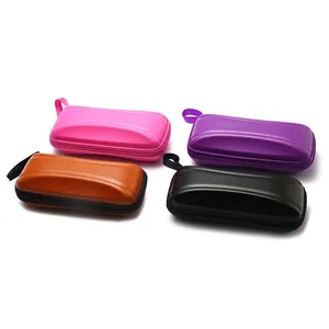 PU Leather EVA Sunglasses Case Hard Shell Pressure Resistant Portable Zipper Closure Protective Eyeglasses Pouch Lanyard