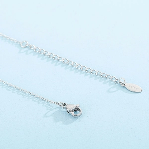 Detail of silver stainless steel necklace extension with lobster clasp and S.Steel tag