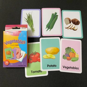 Close-up of 36 vegetable flash cards for kids including tomato and pumpkin