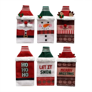 6-pack Christmas wine bottle covers featuring Santa, snowman and deer holiday motifs