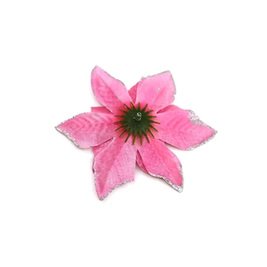 Pink velvet artificial flower with silver glitter edges for Christmas tree decoration