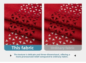 Detail showing red hollowed-out floral pattern and fine laser-cut fabric texture