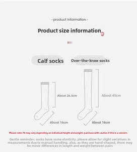 Size details of compression knee high socks showing foot and tube length measurements