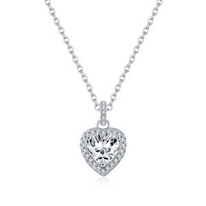 Classic S925 sterling silver heart necklace with 1-carat moissanite stone pendant