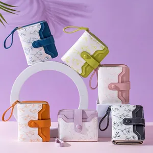 Chic floral print women's folding wallets with wrist straps in multiple colors