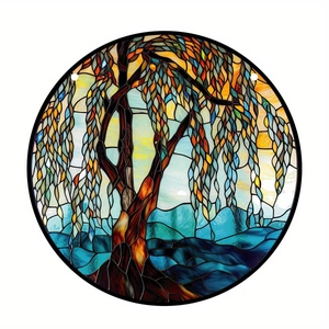 Attrape-soleil rond en acrylique avec motif saule coloré pour décoration de voiture