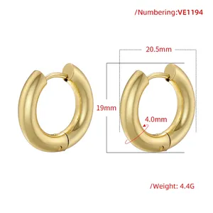 Polished 18K gold plated thick hoop earrings with 20.5mm diameter and round chunky design