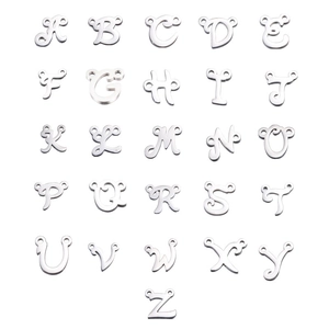 Cursive Alphabet Letter Charms Double Loop Connectors Mirror Polished Stainless Steel For DIY Necklace Bracelet Jewelry Making