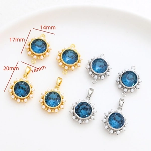 Detailed size parameters of 14k gold plated blue gemstone and pearl charms for jewelry