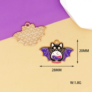 Macro view of bat cat enamel pendant dimensions 28x20mm with back grid texture