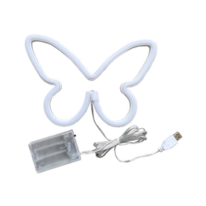 Butterfly LED neon sign light with dual USB and battery power supply for wall decor