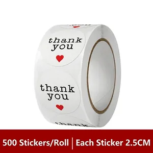 Detail view of round 'Thank You' roll stickers, 2.5cm diameter with 500 pieces per roll