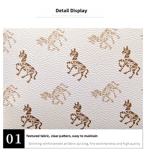 Detail of white mini bag with brown horse print and textured synthetic leather finish