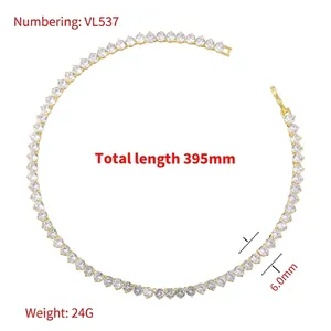 Gold plated tennis necklace with 6mm round cubic zirconia stones and 395mm length