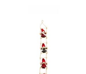 Three wool felt Santa figures on a rope ladder for Christmas tree decoration