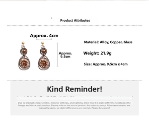 Detail view of vintage geometric floral earrings with dimensions and material info