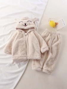 Pyjama mignon en flanelle à capuche style agneau pour tout-petits en polaire beige