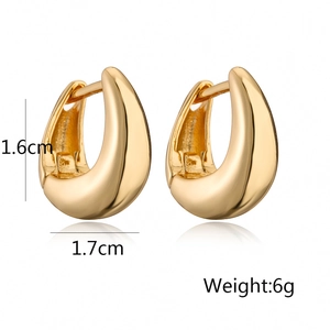 Detailed size view of gold teardrop earrings with dimensions 1.6cm by 1.7cm and 6g weight