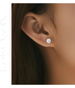 Classic silver-tone S925 stud earrings with a sparkling round-cut diamond-like zircon