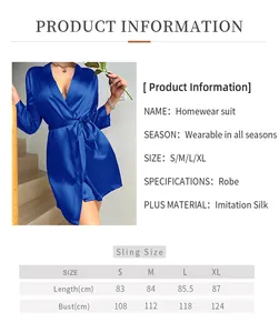Detailed size chart for women silk-like slip nightdress with measurements in centimeters
