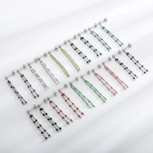 Stainless Steel Long Tassel Chain Earrings With Colorful Resin Beads Minimalist Fashion Dangle Style For Women Girls