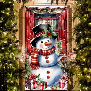 Striscione natalizio con pupazzo di neve per decorazione esterna e sfondo festivo del giardino