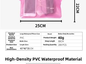 Detailed dimensions of pink PVC waterproof waist bag for swimming and outdoor phone protection