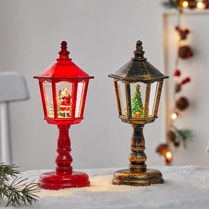 Lanterne De Noël Boule À Neige Remplie D'eau LED Lumineuse Musique Père Noël Bonhomme De Neige PVC Rétro Décor