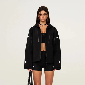 Damen Techwear Jacke Mit Kapuze Wasserdicht Winddicht Mehrere Taschen Streetwear Reißverschluss Nylon Polyester