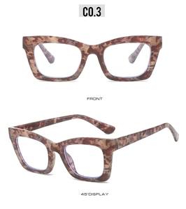 Detailed front and 45-degree views of tortoise shell square frame glasses in brown