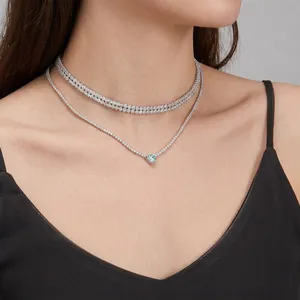 Heart Shaped Zircon Tennis Chain Necklace 925 Sterling Silver Choker For Women Luxury Fashion Elegant Jewelry