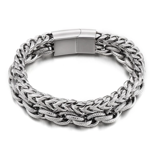 Men's titanium steel double layer dragon bone chain bracelet with metal safety buckle