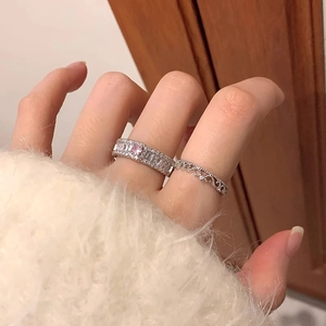 Stackable S925 sterling silver ring with pink round zircon and pavé crystal setting
