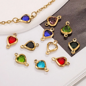 Colorful heart crystal pendants with gold metal bases for DIY jewelry making