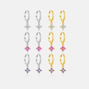 925 Sterling Silver Hoop Earrings With Four Leaf Clover Charm Cubic Zirconia Sparkling Fashion Jewelry For Women