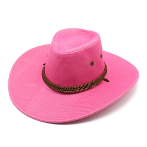 Cappello da cowboy rosa in tela con tesa larga e dettaglio corda intrecciata marrone
