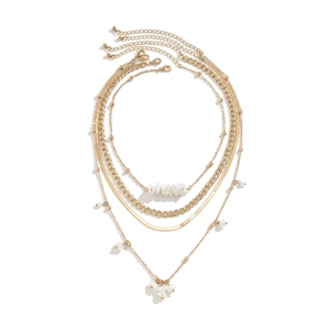 Chic multilayered gold-tone snake chain necklace with irregular baroque pearls