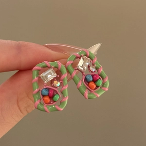 Luxury Geometric Glass Rhinestone Stud Earrings For Women Fashion Jewelry Drip Oil Colorful Rectangular Frame Earrings