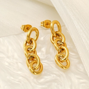 Elegant 18K gold-plated chain earrings featuring interlocking oval links on silk fabric