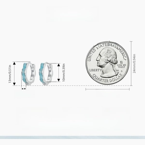 Detailed size measurement of S925 silver blue enamel hoop earrings with coin reference