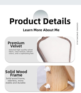 Detail of premium white velvet fabric texture and natural solid wood base on display stand