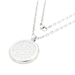 Elegant silver titanium steel necklace with a round pendant set with shimmering crystals