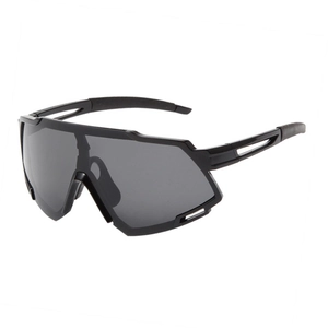Unisex sports cycling sunglasses featuring black full-frame and dark grey lens
